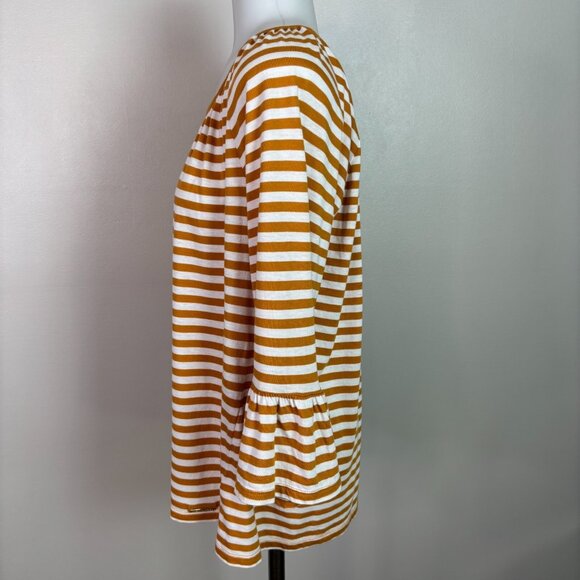 Michael Michael Kors Top Medium Orange White Striped Bell Sleeve Shirt Women's - Picture 4 of 12